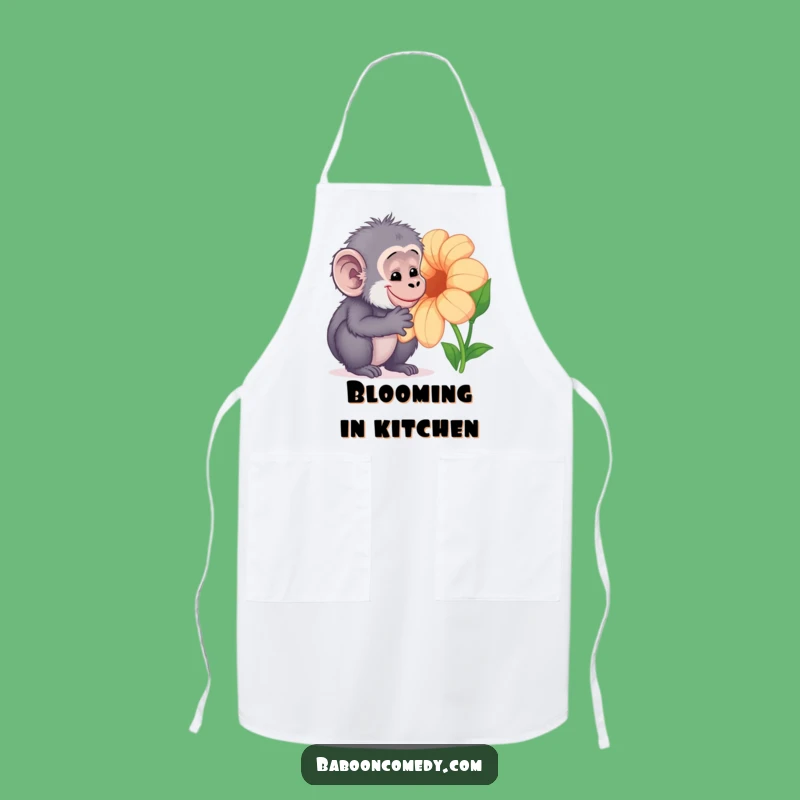 Funny Kawaii Baboon Flower Apron: Cook with Gentle Curiosity