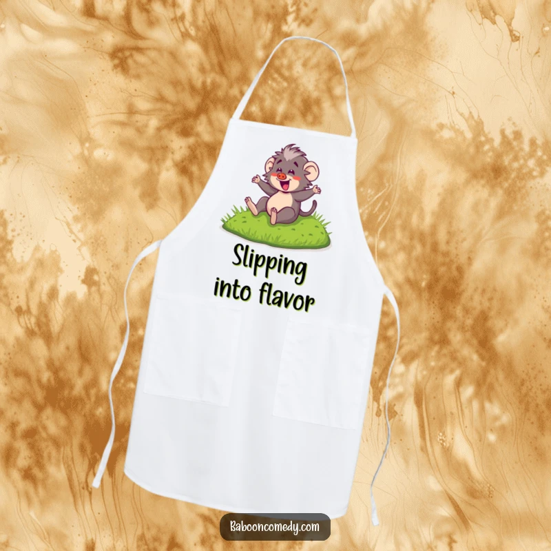 Funny Kawaii Baboon Apron: Cute baboon sliding, making meal prep a fun and hilarious experience in the kitchen.