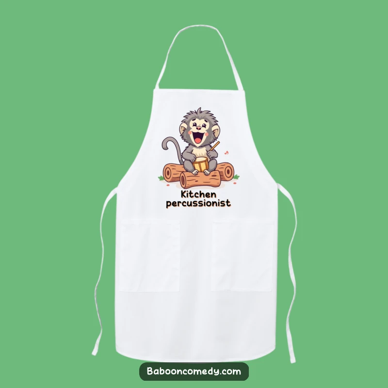Funny Kawaii Baboon Drumming Apron: Cook to the Beat