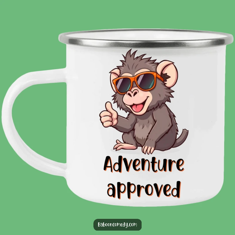 Funny Thumbs Up Baboon Camping Mug: Adventure Ready, Cool & Perfect Funny Gift