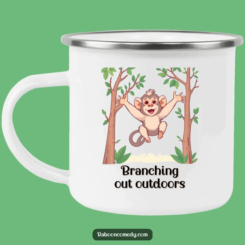 Funny Kawaii Baboon Camping Mug - Long Arms Swinging - Playful Outdoor Drinkware