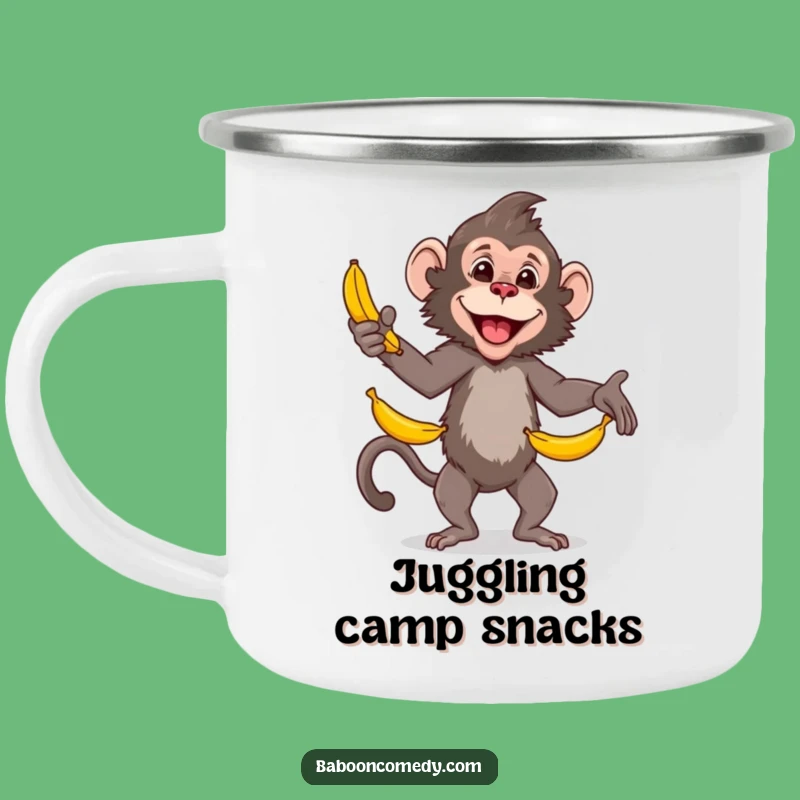 Funny Baboon Juggling Bananas Camping Mug: Skilled Primate Adventure Drinkware