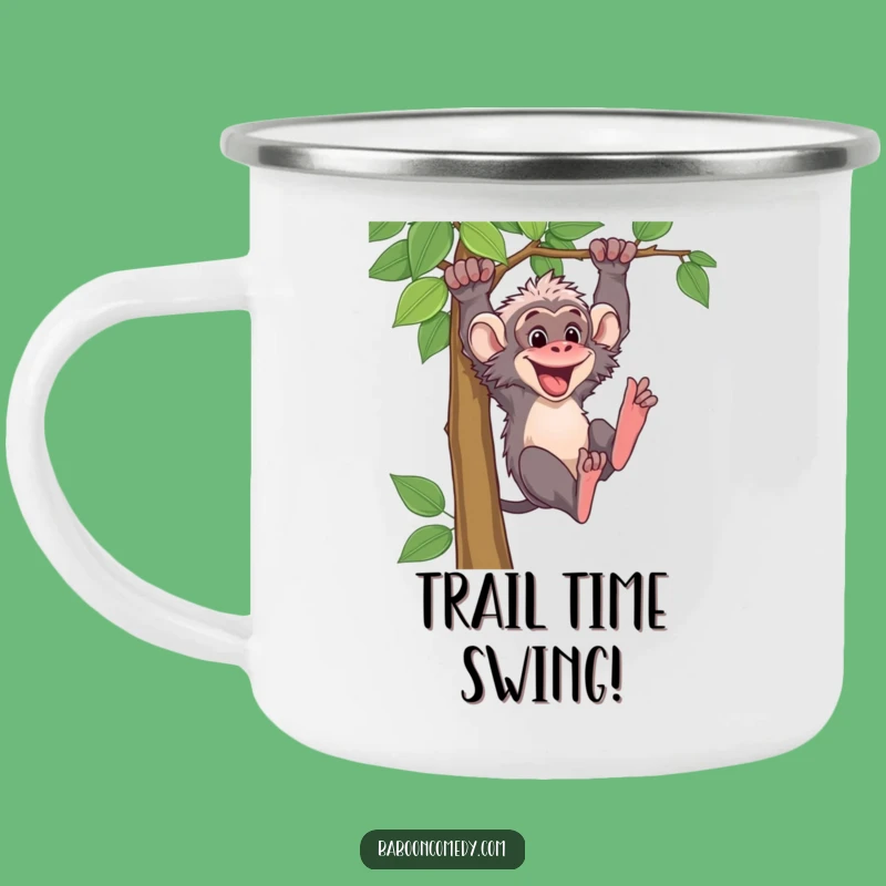 Funny Baboon Vine Swing Camping Mug: Durable Primate Adventure Drinkware