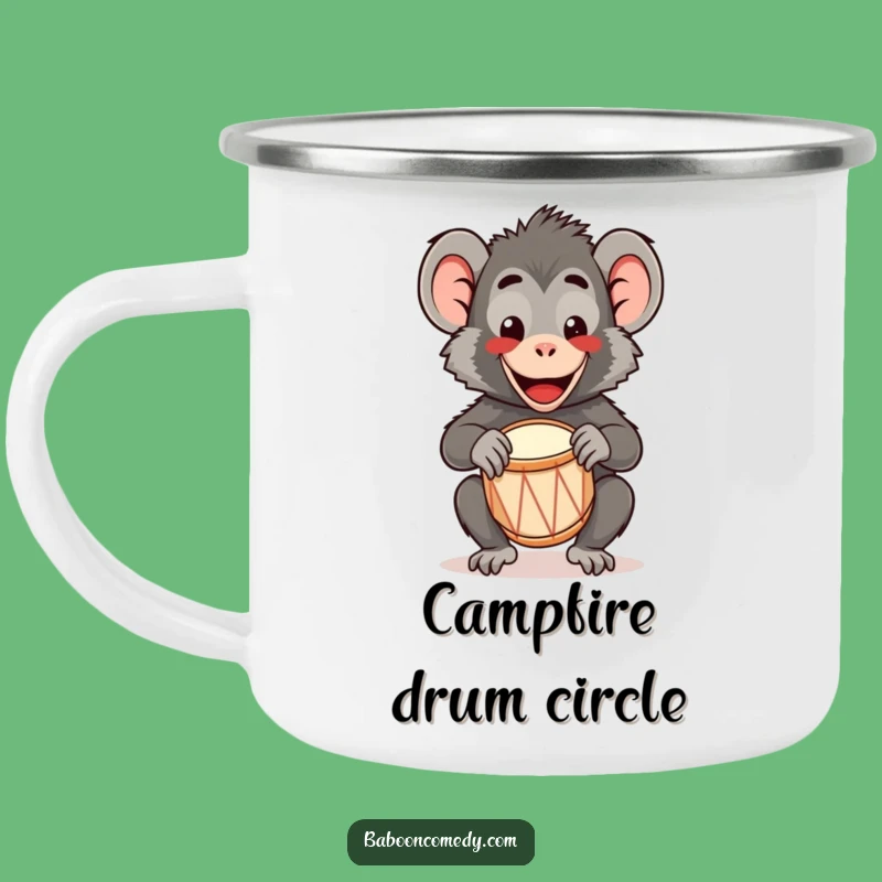 Funny Kawaii Baboon Drum Camping Mug: Adventure with Happy Beats