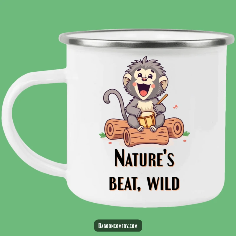 Funny Kawaii Baboon Drumming Camping Mug: Campfire Rhythms for Your Adventure
