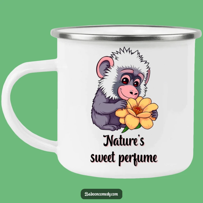 Funny Kawaii Baboon Flower Camping Mug: Nature's Brew, Hilarious Outdoor Gear