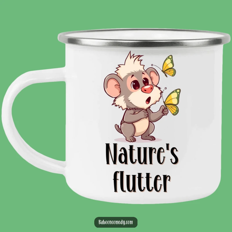 Funny Baboon Butterfly Camping Mug: Your Humorous Nature Encounter Mug