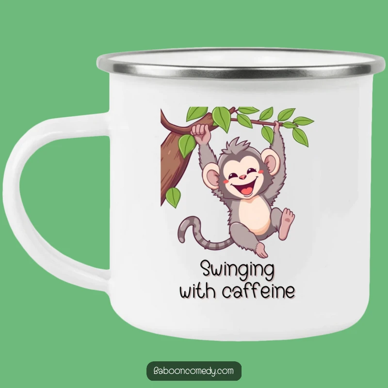 Funny Kawaii Baboon Camping Mug: Primate Vine Swinging Adventure Drinkware