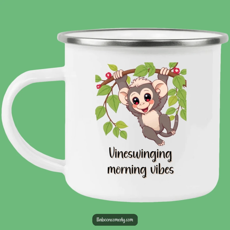 Jungle Fun: Funny Kawaii Baboon Vine Swing Camping Mug!