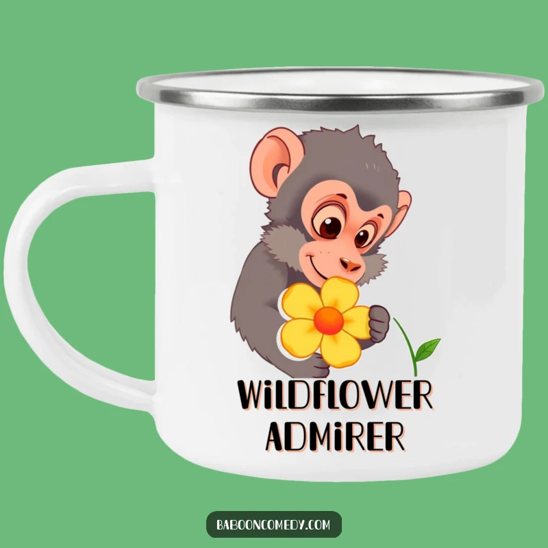 Funny Baboon Flower Inspect Camping Mug: Primate Nature Drinkware