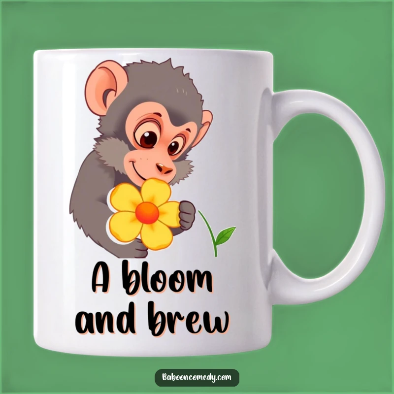 Funny Baboon Flower Inspect Mug: Curious Primate Nature Lover Gift