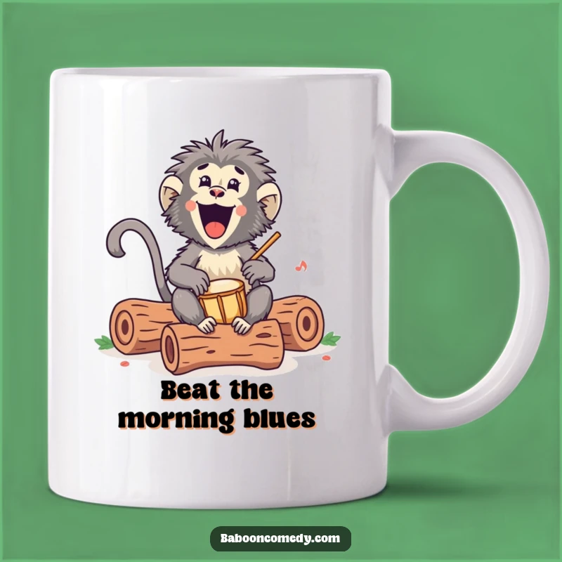Funny Kawaii Baboon Drumming Mug: A Rhythmic Primate Gift for Happy Beats