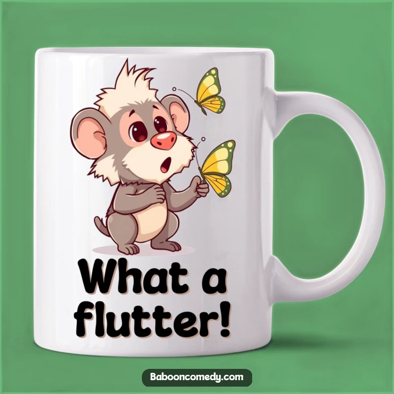 Funny Baboon Butterfly Surprise Mug: Adorable Humorous Gift for Nature Lovers