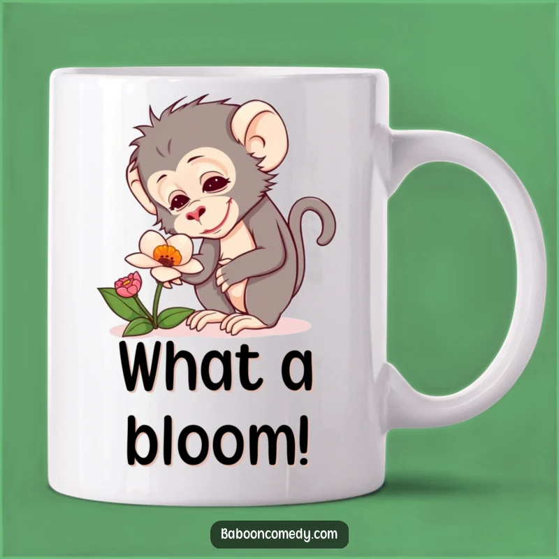 Funny Baboon Flower Mug: Curious & Delighted, Nature's Wonder, Perfect Funny Gift