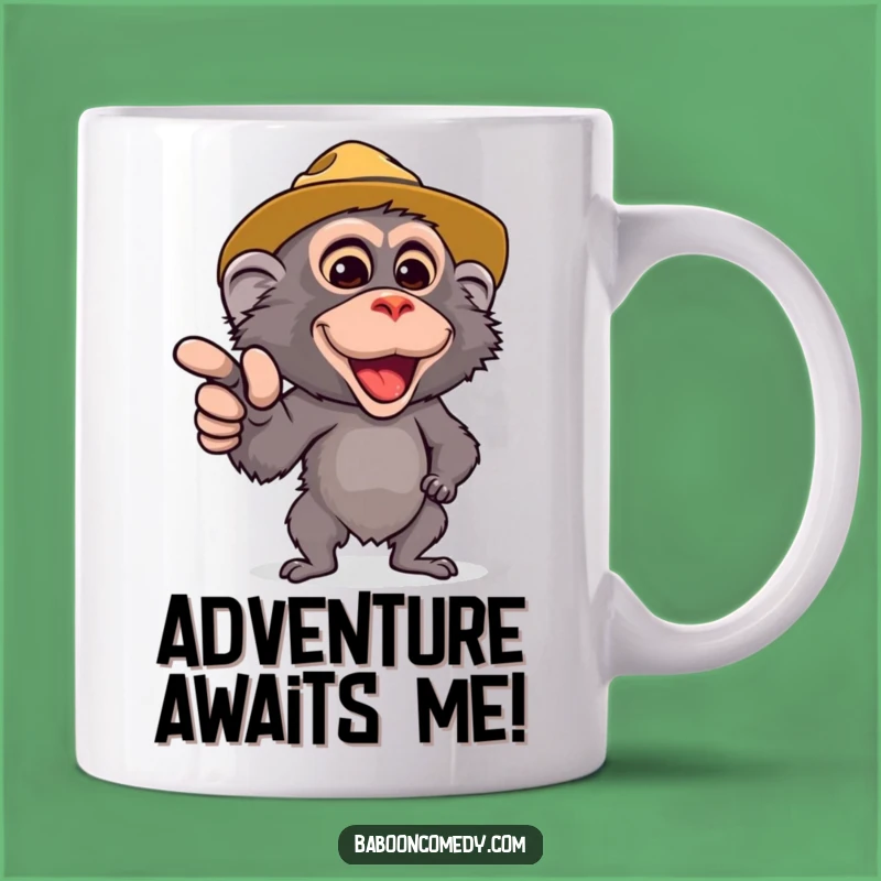 Funny Safari Baboon Mug - A Cute Baboon Pointing Forward - Perfect Safari Gift
