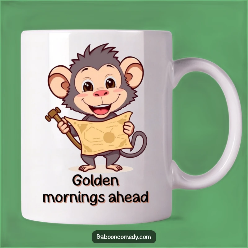 Funny Baboon Treasure Hunter Mug: Adventure Awaits, Perfect Funny Gift for Explorers!