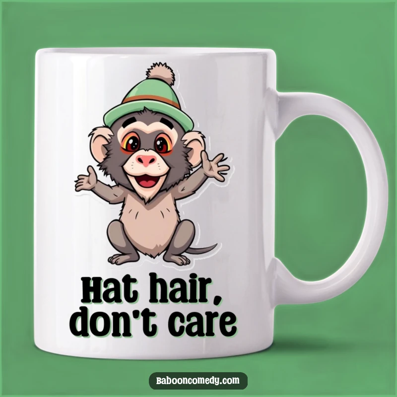 Funny Baboon Silly Hat Mug: Hilarious Primate Pose Gift for Laughs