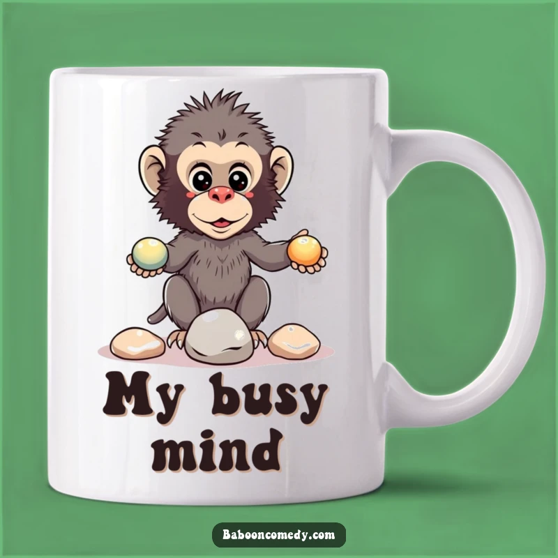Funny Kawaii Baboon Pebble Juggle Mug - Skillful Primate Gift