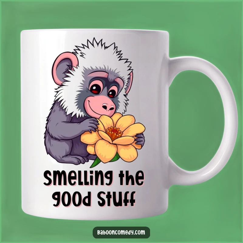 Funny Kawaii Baboon Flower Mug: Gentle Smile, Curious Baboon Gift