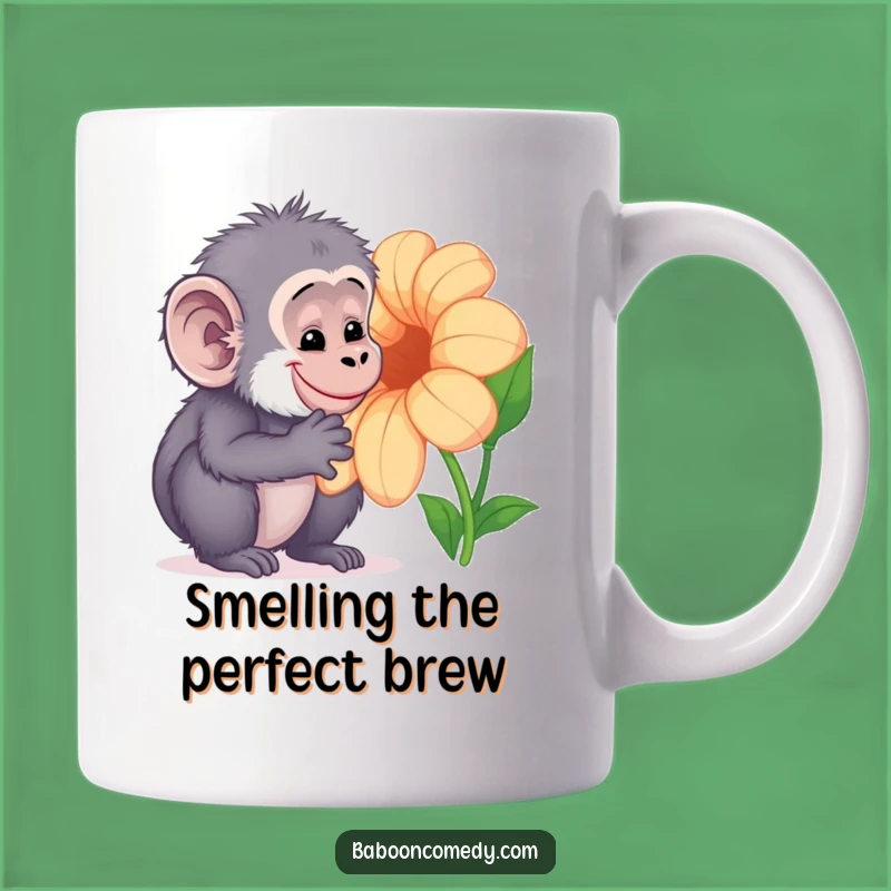 Funny Kawaii Baboon Flower Mug: Gentle Curiosity and Primate Smiles Gift
