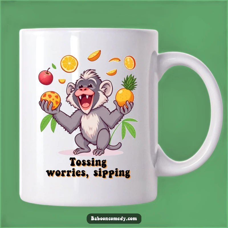 Funny Kawaii Baboon Fruit Mug: Joyful Primate Play for a Happy Sip