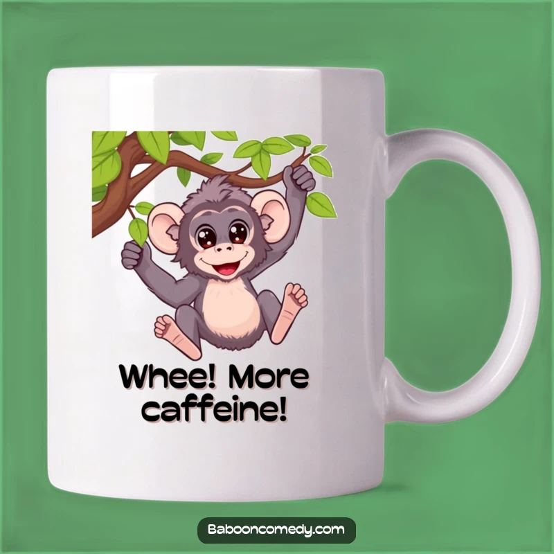 Funny Baboon Vine Swing Mug: Wide Eyes & Joyful Energy, Perfect Funny Gift