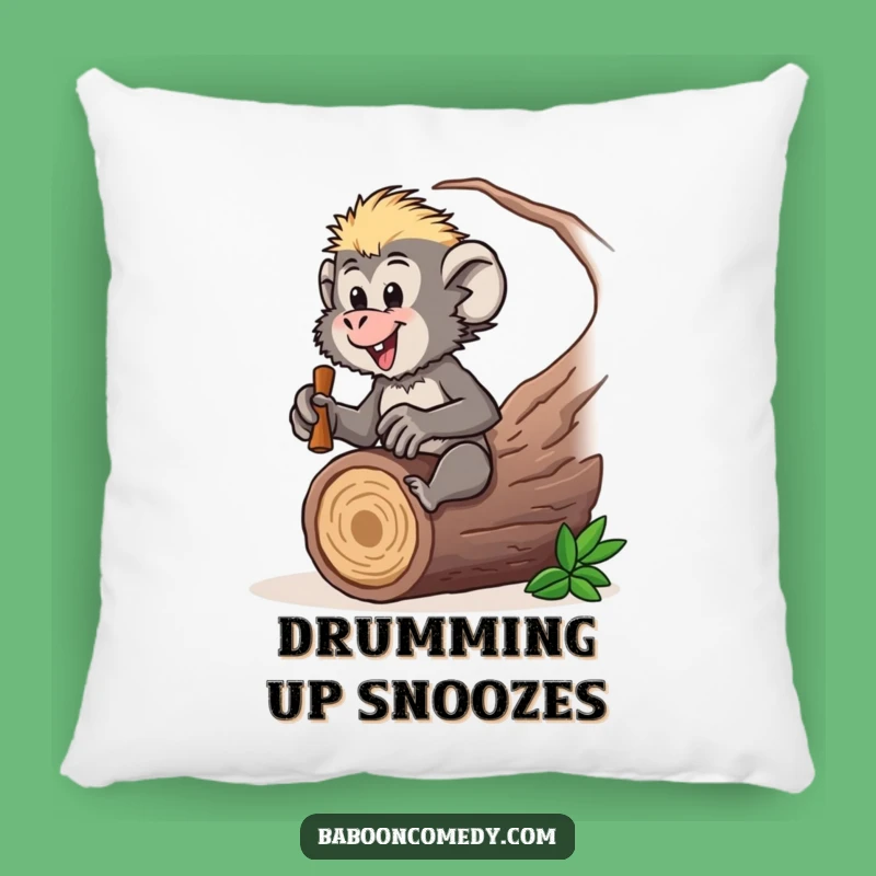 Funny Baboon Drummer Pillow: Cozy Beats & Comfort, Adorable Funny Gift!