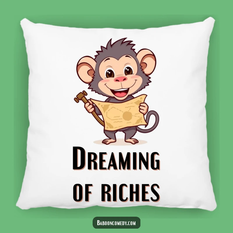 Funny Baboon Treasure Pillow: Cozy Adventure Decor, Adorable Funny Gift!