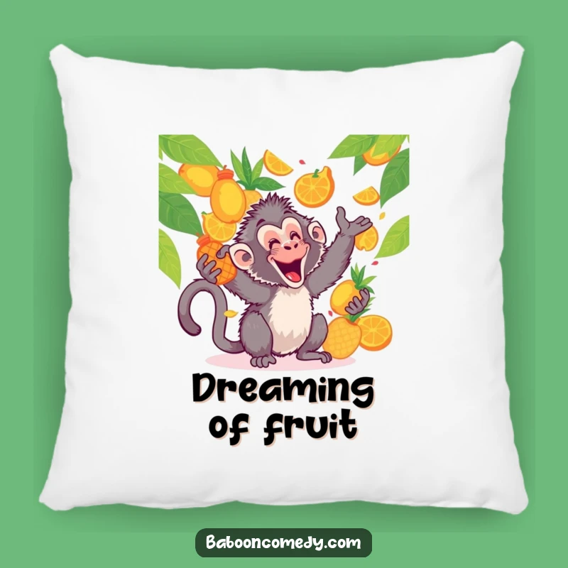 Funny Kawaii Baboon Fruit Toss Pillow: Cozy Fun, Hilarious Comfort