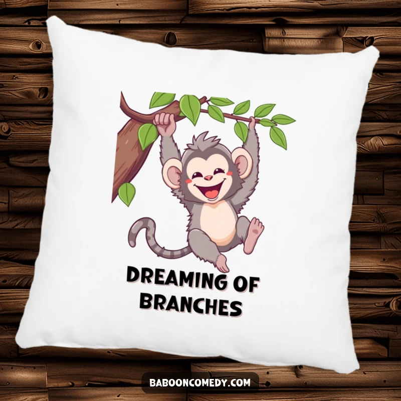 Funny kawaii baboon pillow, a cute primate swinging happily from a vine, offering comfort and a splash of primate-inspired fun.