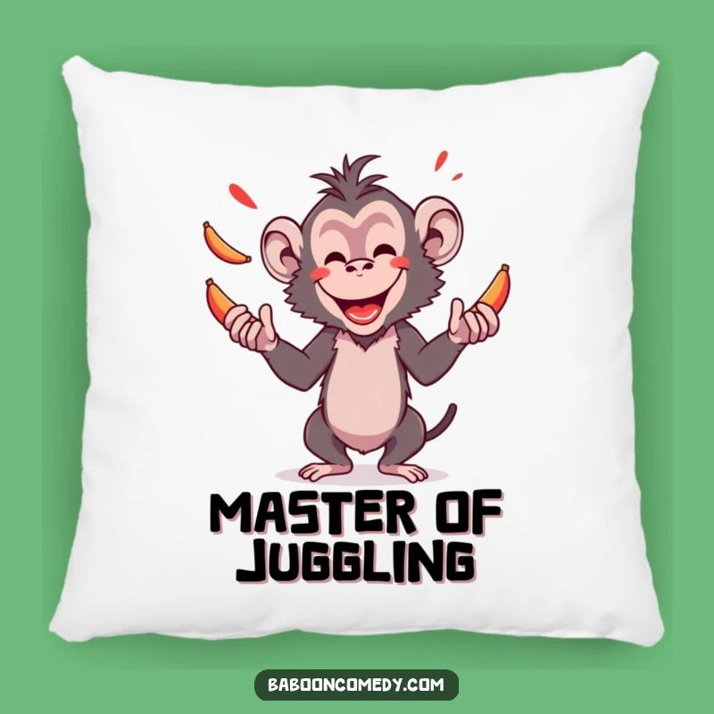 Funny Baboon Juggling Bananas Pillow - Comfy Primate Acrobat Decor