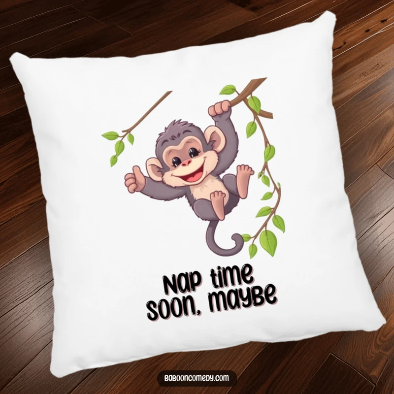 Funny pillow with a mischievous baboon swinging from a vine, offering comfort and a dose of jungle-themed humor.