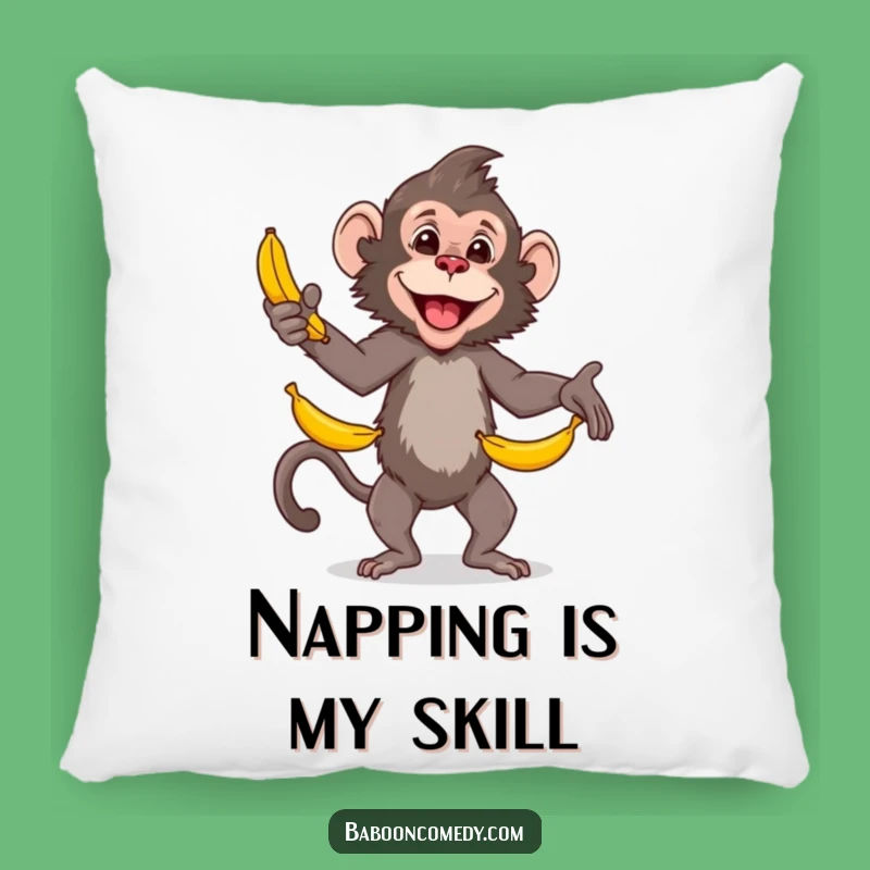 Funny Baboon Juggling Bananas Pillow: Cozy Primate Comedy Comfort
