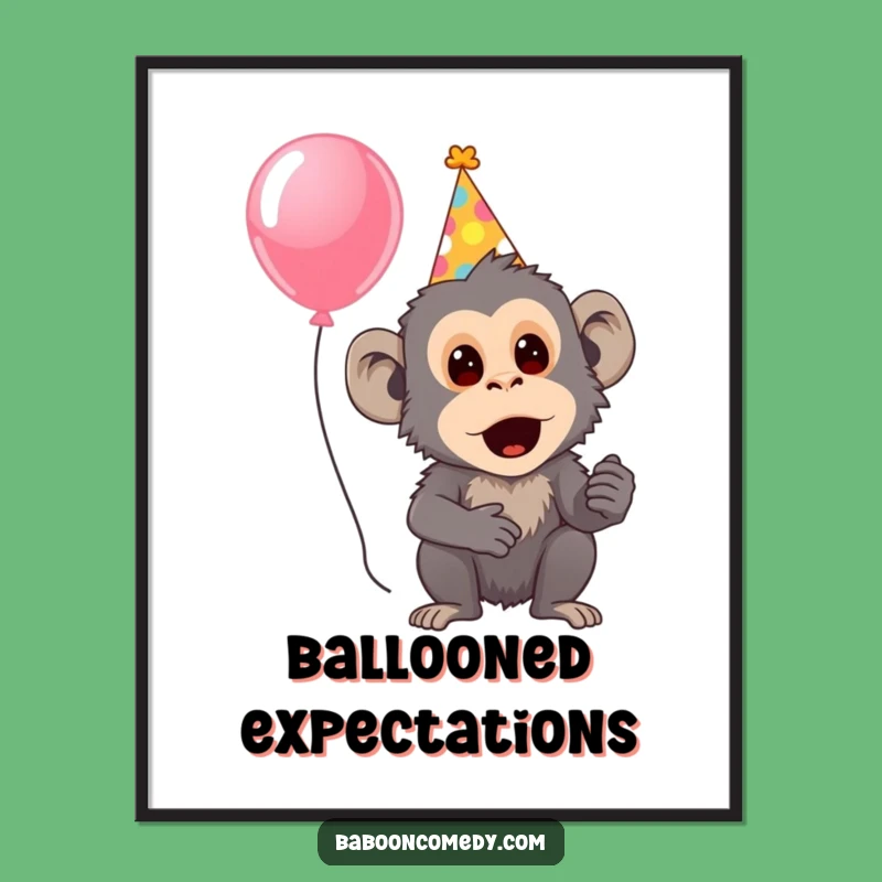 Funny Surprised Baboon Party Digital Art - Festive Baboon Print, Instant Funny Gift