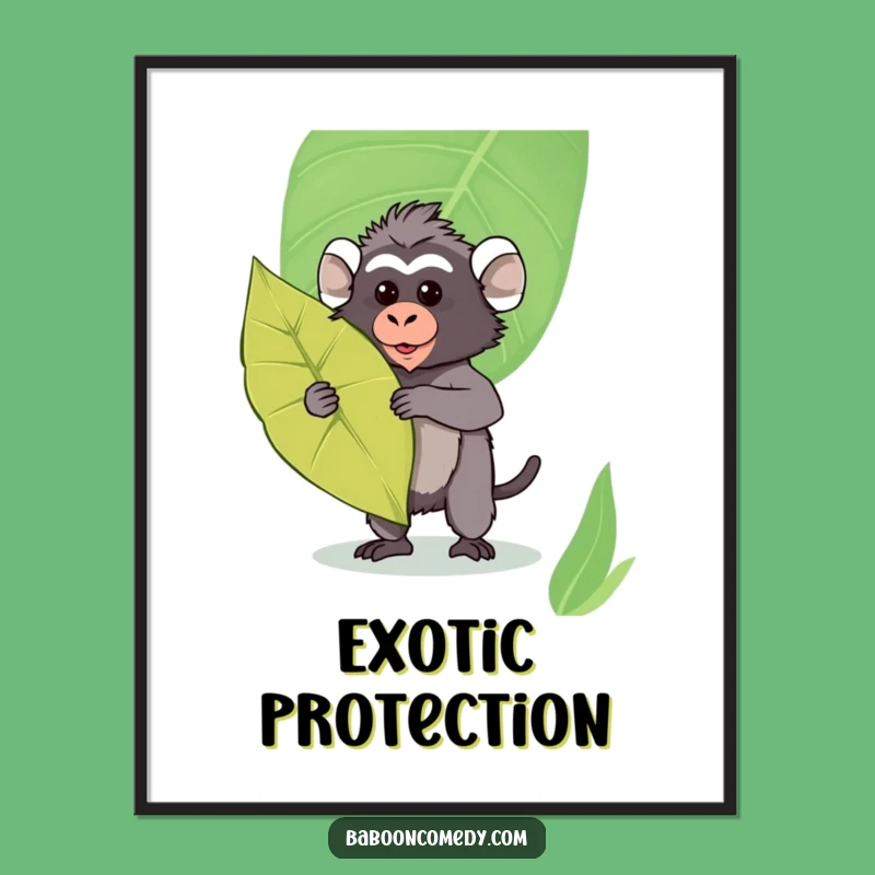 Funny Kawaii Baboon Leaf Shield Digital Art - Instant Playful Download, Cute Gift
