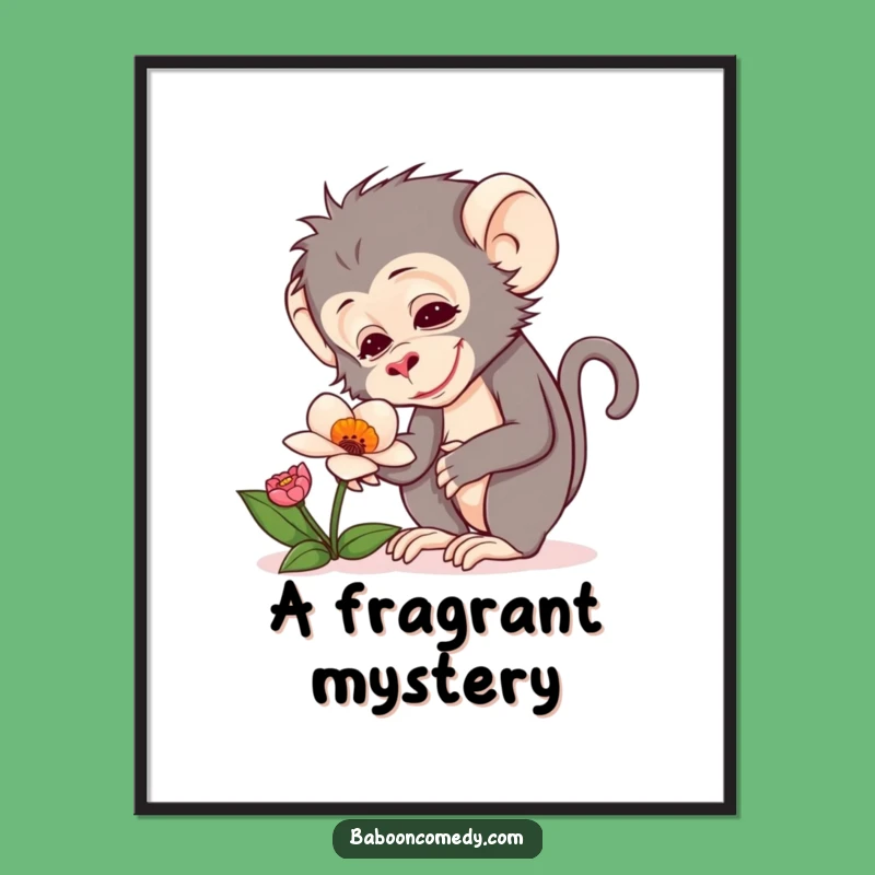 Funny Baboon Flower Digital Art: Instant Curious Decor, Perfect Funny Gift