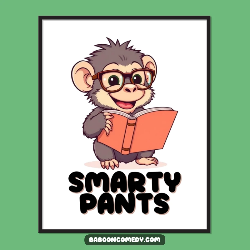 Funny Baboon Reading Glasses Digital Art - Instant Bookworm Download