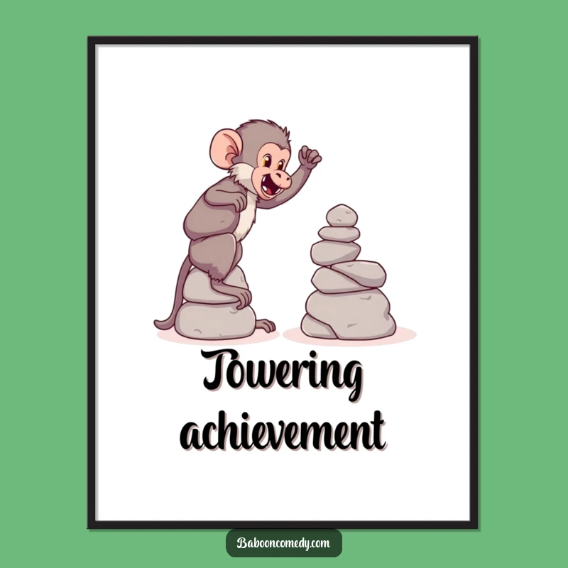 Funny Baboon Stone Tower Digital Art - Playful Builder Print, Instant Funny Gift
