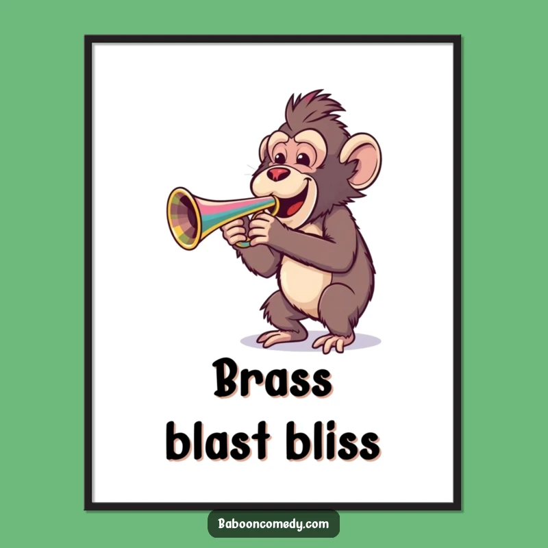Funny Baboon Trumpet Digital Art - Cheerful Musician Baboon Print, Instant Funny Gift
