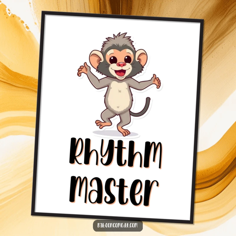 Funny dancing baboon digital art print of a happy ape dancing rhythmically, perfect for instant download and lively decor.