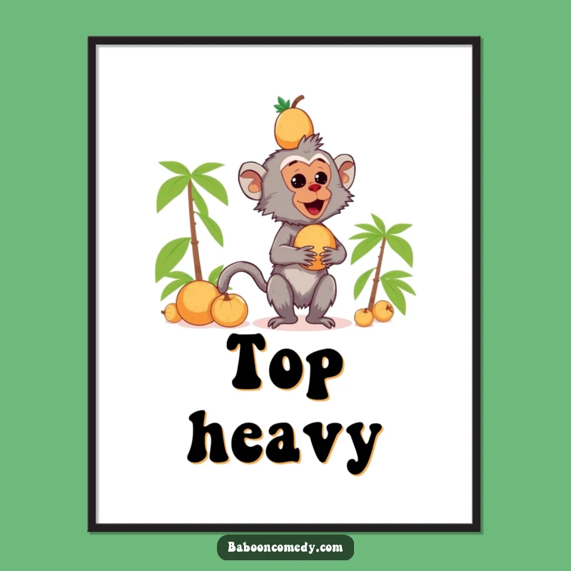 Funny Kawaii Baboon Coconut Wobble Digital Art - Primate Decor Print