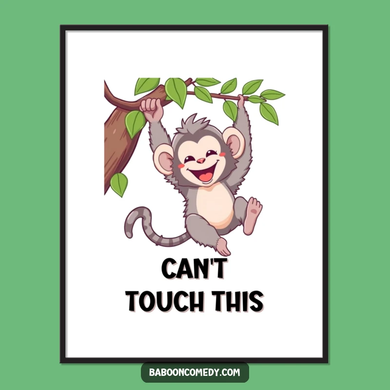Funny Kawaii Baboon Digital Art: Joyful Primate Vine Swinging Instant Download