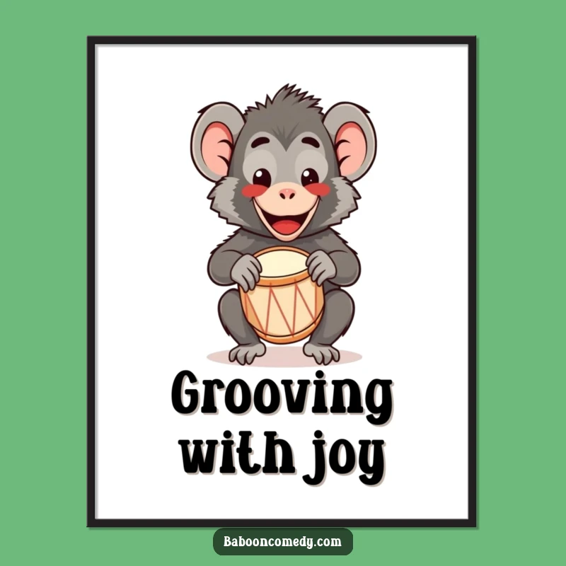 Funny Kawaii Baboon Drum Digital Art: Instant Cute Decor