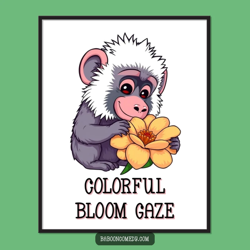 Funny Kawaii Baboon Flower Print: Gentle Art, Hilarious Digital Decor