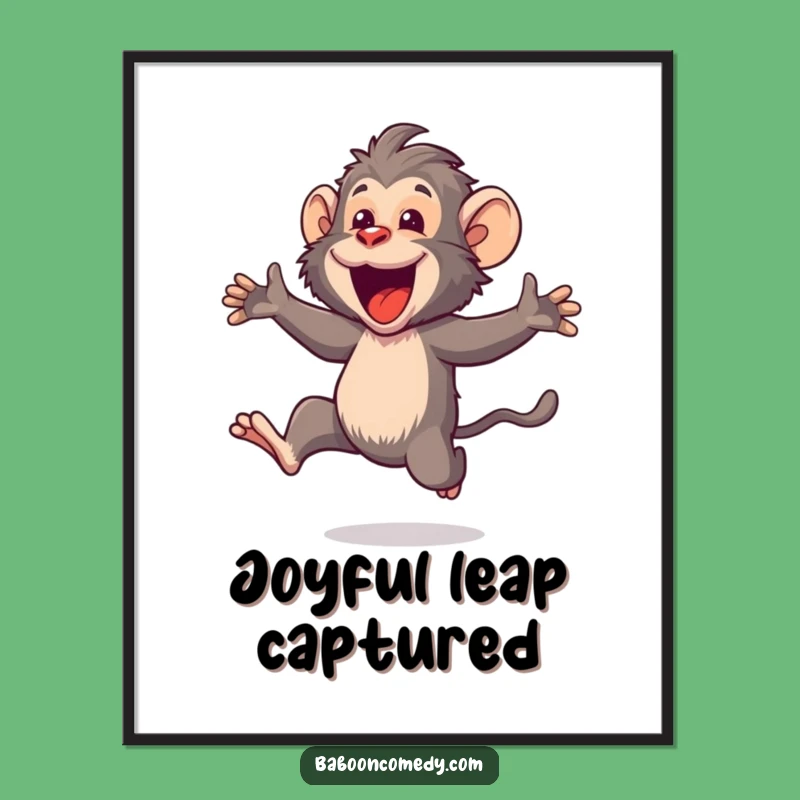 Funny Kawaii Baboon Leaping Digital Art: Instant Joy for Your Walls