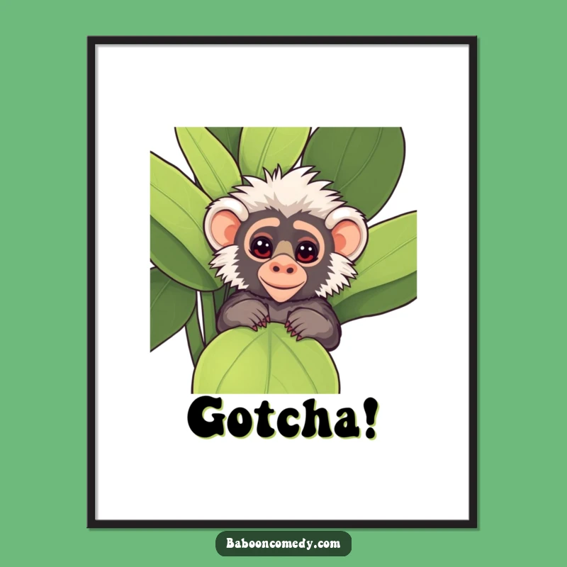 Funny Kawaii Baboon Plant Digital Art - Peek-a-Boo Decor!