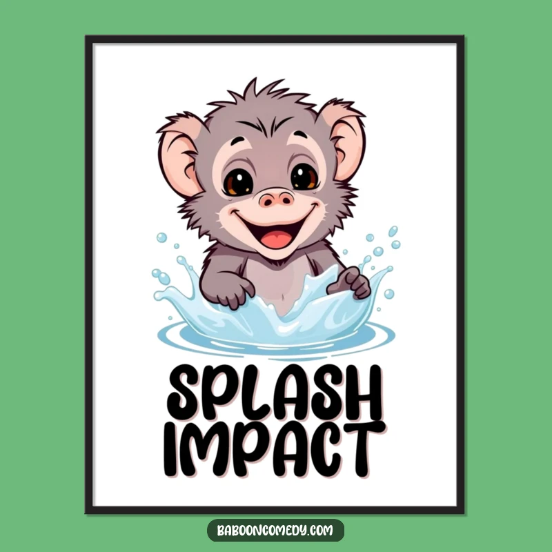 Funny Kawaii Baboon Splash Digital Art - Primate Joyful Print