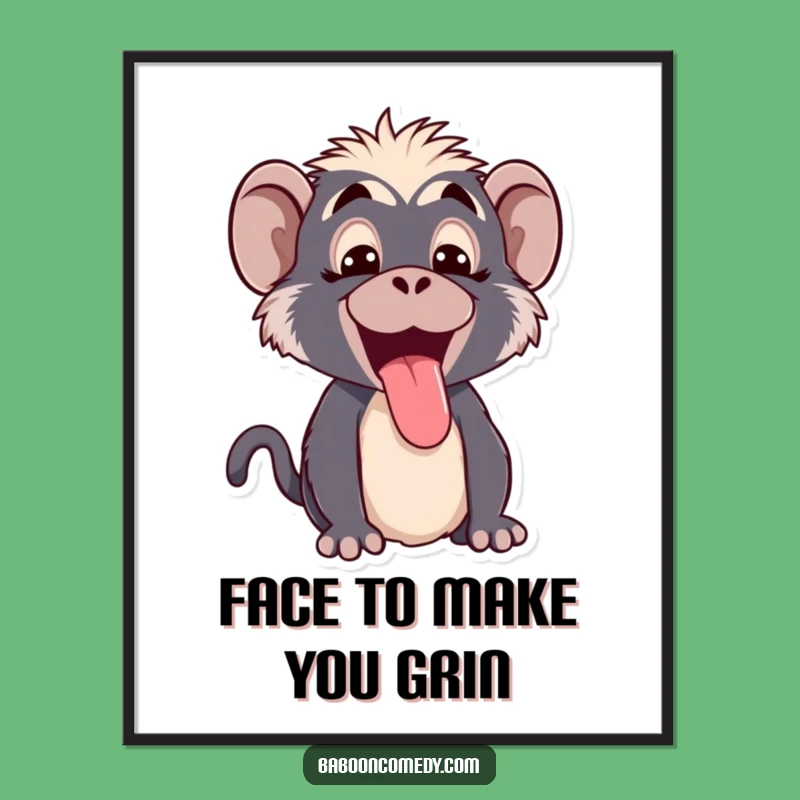 Funny Kawaii Baboon Tongue Digital Art: Instant Cheeky Decor