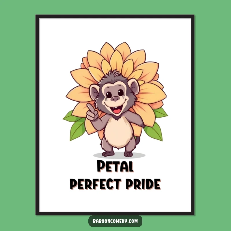 Funny Happy Baboon Flower Digital Art - Proud Gardener Print, Instant Funny Gift