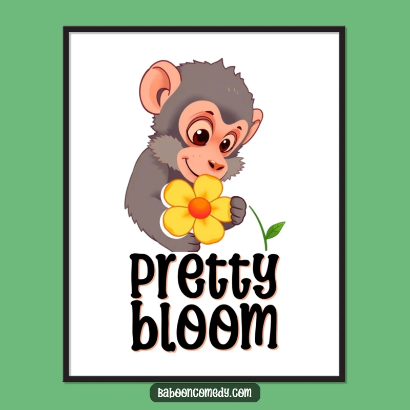 Funny Baboon Flower Inspect Digital Art: Printable Primate Nature Decor